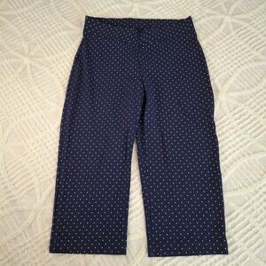 Lands End Womens Large Navy Blue Polka Dot Pull On Crop Pants Cotton Stretch
